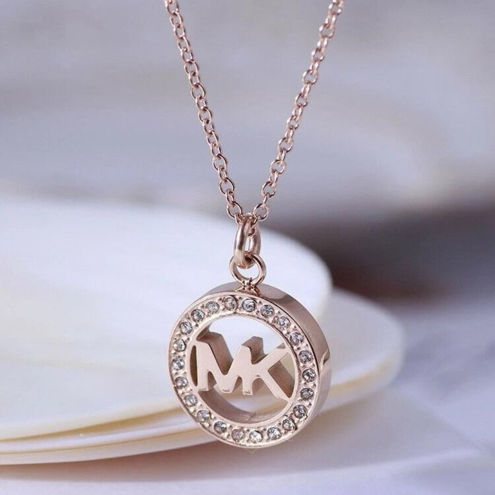 Michael Kors Logo Pave Circle Crystal Necklace